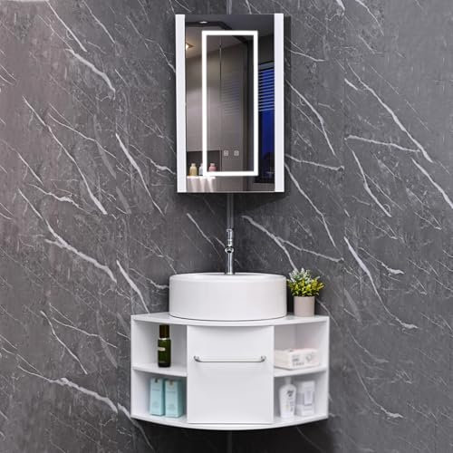 Lavandino Ad Angolo, Lavandino Angolare Per Bagno Piccolo, Mobile Da Bagno Con Montaggio A Parete, Lavello In Ceramica Ad Angolo Con Mobile Con Specchio, Per Piccoli Spazi(50cm/19.7in)