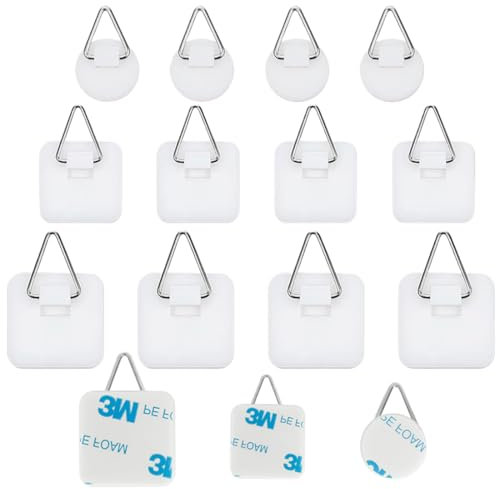 NJCXOLA 15 Adhesivos para Fotos, Colgadores Invisibles Autoadhesivos para Platos,Colgar Cuadros Sin Hacer Agujeros,Gancho para Colgar Cuadros Sin Rastro,Soportes Verticales Plástico,Colgadores Cuadros