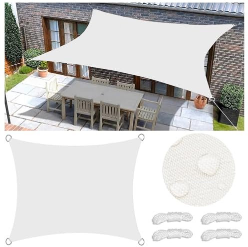 Sonnensegel Wasserdicht Rechteckig Viele Farbe Größe Balkon Sonnenschutz 98% UV Schutz Segeltuch Sonnensegel Markise Reißfest Wetterfest mit D-Ring und Kordel für Balkon Terrasse Garten 2.2x3.8M