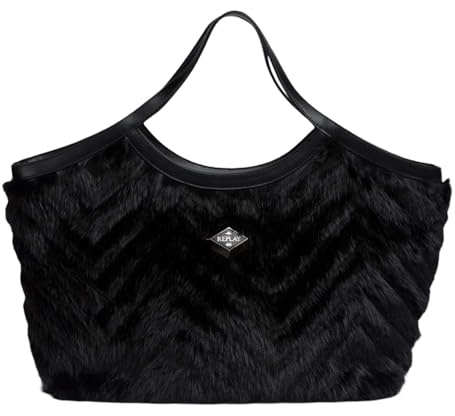 Replay Damen Handtasche mit Kunstfell, Black 0098 (Schwarz), Einheitsgröße