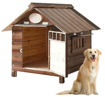 Hundehütte Outdoor Große Hunde Hundehöhle Mittelgroße Hunde mit Fenstern Abnehmbar und Waschbar Hundehaus Outdoor Winterfest Isoliert(69 x 66 x 68 cm)