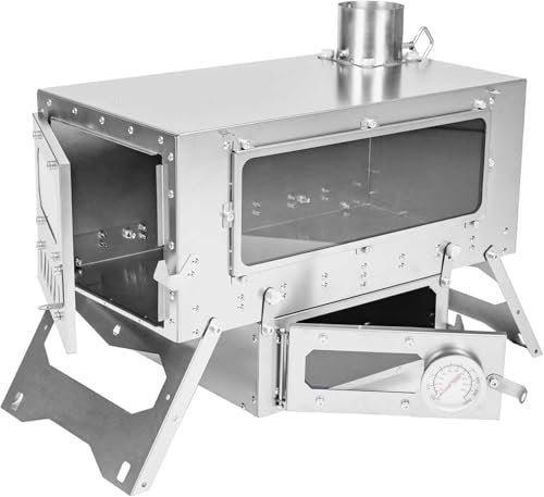 Titanium Hot Tent Stove - Lightweight and Portable Camping Stove with Chimney for Hiking, Tent Heating, Cooking - Connects to Removable Bottom Oven