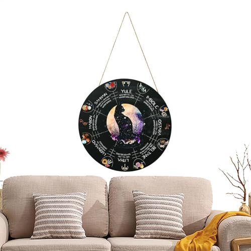 Kalender „Heidnisches Rad des Jahres“,Nordisches heidnisches Zeichen graviertes Brett - Wicca-Wanddekoration, Rad des Jahres, Hexenkalender mit Yule-Altar, himmlisches Zeichen, Geschenk für Männe