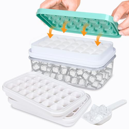 Ice Cube Tray, Ice Cube Tray with Lid and Box Makes 56 Ice Cubes, Easy Release BPA Free Ice Cube Moulds, Ice Trays for Freezer, Whiskey, Cocktails and Drink(Blue)