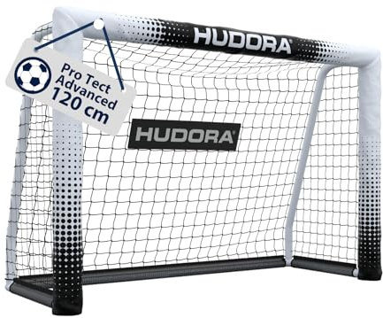 HUDORA Portería de Fútbol Pro Tect Advanced - para Exteriores, con Red, Resistente a la Intemperie, para niños y Adultos – Montaje Sencillo – Pared de Tiro Cremalleras y Velcro, Blanco, 120 x 80