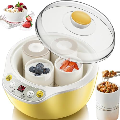 SNBGRYE YaourtièRe Automatique 1000ml avec éCran LED Et Minuterie, Cuve en Acier Inoxydable De 1000ml Et 4 Gobelets De 250ml, pour Yaourt, Fromage Et Natto