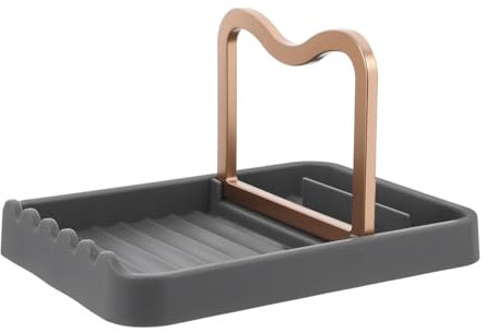 Alipis Plastic Spoon Rest with Pot Lid Holder Kitchen Utensil Organizer for Drip Pad Storage for Spatulas Ladles and Cooking Tools Contemporary Grey Design for Countertop