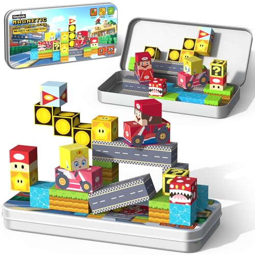 tinytrek Magnetische Bausteine Reisespielzeug für Kinder, 35 Stück Mini Magnetwürfel mit Tragbare Metallbox Kreative Magnetspielzeuge Geschenke für Kinder im Alter von 3+ Jahre alt Jungen Mädchen