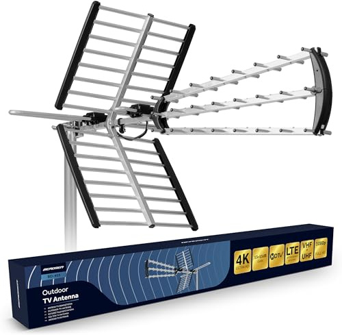 Berdsen Antenne DVBT2 avec Amplificateur Interne 13-15 DB - Portée jusqu'à 80 km - Antenne Extérieur Extérieur - Filtre LTE - Full HD Ultra HD 4K