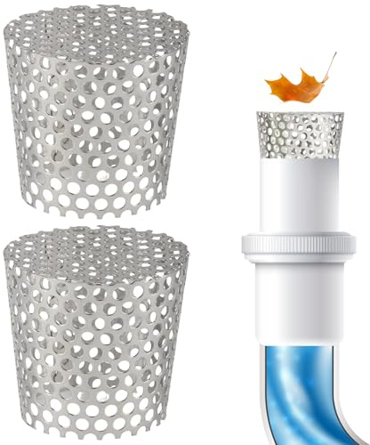 OMIGA 2 Pezzi Rete per Pluviale 63-75mm Grondaie in Acciaio Inox 304 | Protezione Dalle Foglie Rastremato Grondaia Acqua Piovana per Scarico del Tetto Piano Iltrare Foglie Rami