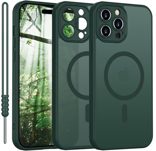 Magnetica Cover per iPhone 15 Pro Compatibile con MagSafe, Custodia per iPhone 15 Pro Traslucida Opaca Case Ultra-Sottile Resistente ai Graffi Silicone Cover, Foresta verde