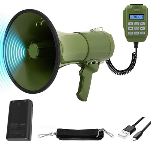 Megaphon 100W, Maximale Reichweite 2000M, Megafon mit Sirene und Mikrofon | 350S/700S Aufnahme und Bluetooth Funktionen, Verstellbarem Schultergurt für Innen- und Außenbereich
