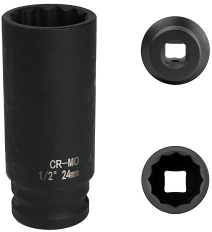 FortuneGlobe douille 24mm 1/2 12 pans, douille a choc 1/2 24mm Acier Chrome-Molybdène CR-MO(Black)