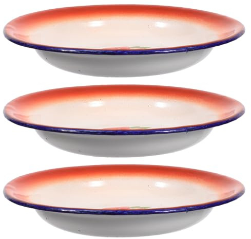 Toyvian 3 Platos Esmaltados Vintage de 16cm, Enamel Rojo para Servir | Patrón Floral Aleatorio, Diseño Chino, para Restaurante y Picnic, Postres, Tartas y Aperitivos