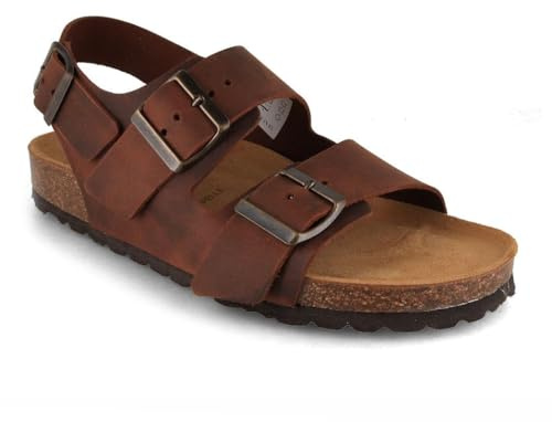 Tuffeln Leder-Sandalen Baltrum mit weichem Korkfußbett Damen Pantoletten, Hergestellt in der EU, Braun Gr. 37