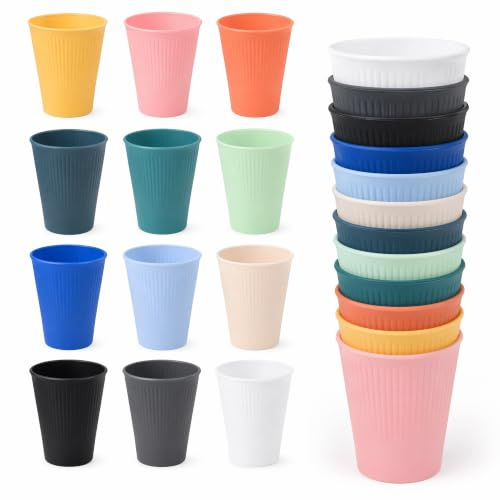 FESSOSKO Lot de 12 gobelets réutilisables en polypropylène incassable, sans BPA, parfaits pour le café, le thé, le lait, les barbecues, les pique-niques et la plage, passent au micro-ondes et au