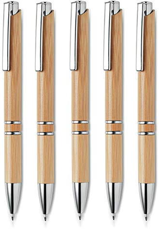 noTrash2003 Premium Kugelschreiber Sets versch. Mengen, aus hochwertiges Bambus Holz, perfekt für den Büroalltag als stylisches Schreibgerät, blauschreibende Mine (5er)