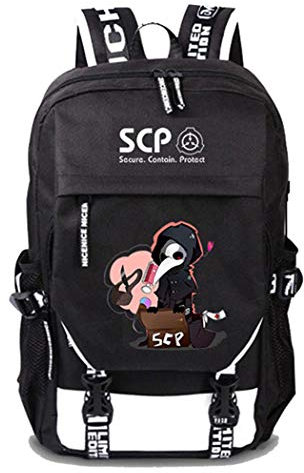 WANHONGYUE SCP Anime Cosplay Rucksack Schultasche Laptop Backpack mit USB-Ladeanschluss Schwarz / 20