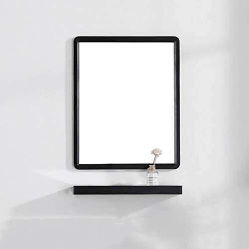 Miroir Mural rectangulaire Noir avec Tablette, Miroir Mural Auto-adhésif, Miroir de Salle de Bain à Cadre en Fer, Miroir intérieur intérieur, Miroir Mural pour Couloir de Chambre à Coucher