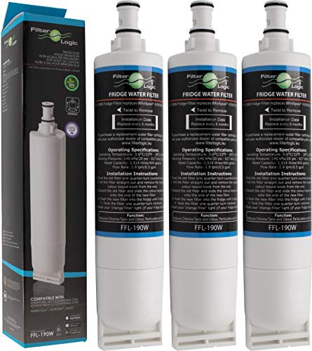 FilterLogic FFL-190W | 3x Filtro de agua compatible con Whirlpool SBS200 484000008726 SBS002 - Hotpoint 46195027119 481248088024 - Wpro USC009 Clean Ice Water Filter Cartucho frigorífico americano