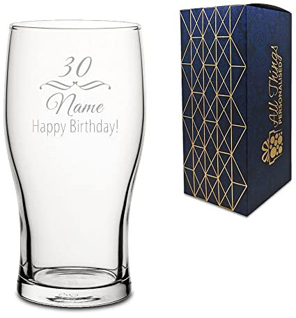 Personalised Engraved Novelty Pint Glass with Fancy Birthday Design, Comes with Presentation Gift Box, Personalise for Any Birthday, Engraved in The United Kingdom