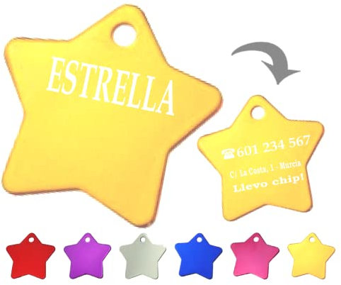 Ibera gifts - Hundemarke mit Gravur - Personalisierte Hundemarke in Sternform für kleine und mittelgroße Haustiere - Hundemarke personalisiert aus Aluminium (Golden)