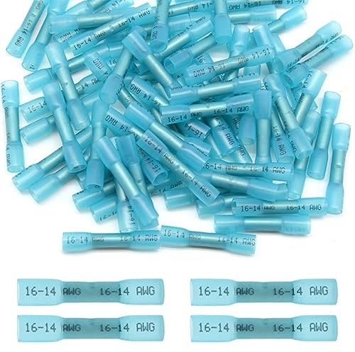 Yosawo 100-teilige Kabelschuhe Stoßverbinder Schrumpfverbinder Kabelschuhe Quetschverbinder 16-14 AWG Blau (RSTL)
