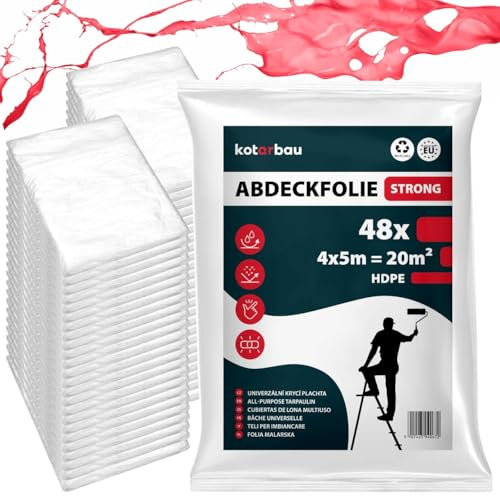 KOTARBAU® 48er Set - Malerfolie - Abdeckfolie - 4 x 5 m - Malervlies - Abdeckplane - Bauschutzfolie - Robust - Transparent