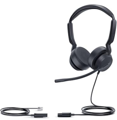 Yealink YHS36 E2 Dual kabelgebundenes Headset mit QD‑auf‑RJ9, Noise‑Cancelling‑Mikrofon, HD‑Wideband‑Audio, ergonomischer Kopfbügel, Leder‑Ohrpolster, kompatibel Desk‑IP‑Telefonen