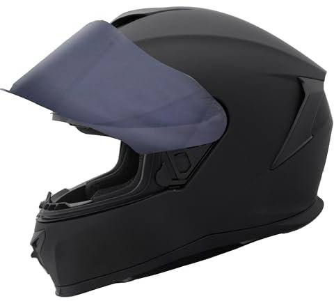 Zorax Falcon Mattschwarz XXL (63–64 cm) Integral-Motorradhelm, ECE 22.06 zugelassen + Zusätzliches Dunkles Rauch Visier