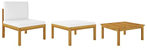 Tidyard 3-TLG. Garten-Lounge-Set mit Cremeweiß Auflagen Loungesofa Gartenloungeset mit 1 Tisch GartenSitzgruppe Gartengarnitur Sofanitur Balkonmöbel Terrassesofaset Gartenmöbel Akazie Massivholz