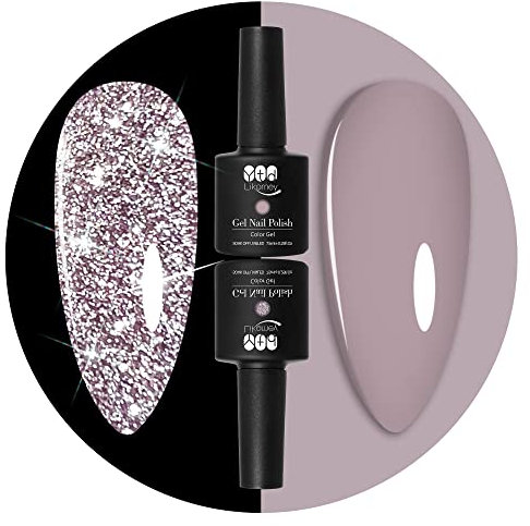 YTD Likomey Smalto Semipermanente per Unghie in gel Set,2 Pezzi 7.5ml Riflettente Rosa Glitter e Rosa Colore Smalti Semipermanenti UV Nail Polish