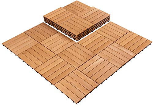 Yaheetech 30x30 cm Holzfliesen Outdoor & Indoor Bodenbelag Balkon mit Drainagensystem, Balkonfliesen, 27 Stück Fliesen Set, Massivholz B-Natural Wood
