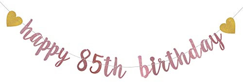 XIAOLUOLY Rose Gold Glitter Banner, vorbespannt, 85. Geburtstag, Party-Dekoration, Wimpelkette, Happy 85th Birthday