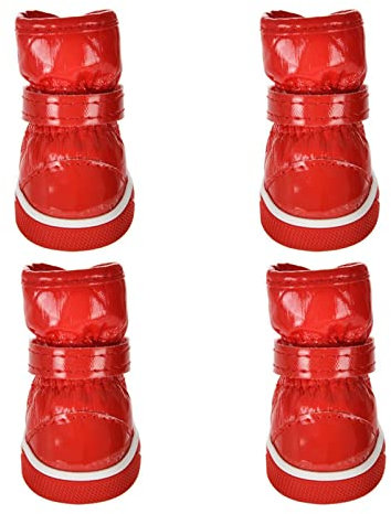 YUEMOL Hundeschuhe 4 STÜCKE Herbst Winter Haustier Hund Schuhe, for Kleine Hunde Warme Leder Welpen Schnee Stiefel Wasserdichte Mops Katze Schuhe Booties (Color : A, Size : 5)