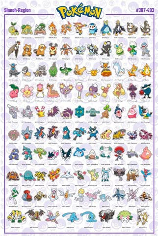 Pokemon - Sinnoh Pokemon deutsch - Anime Spiel Poster - Größe 61x91,5 cm + 2 St Posterleisten Alu 63 cm