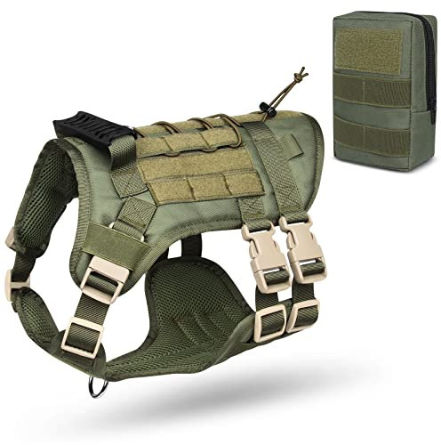 ALLSOPETS Hundeweste Taktisches Hundegeschirr mit Molle System für Mittlere Große Hunde Atmungsaktiv No-Pull Brustgeschirre für das Lauf und Wandertraining Grün