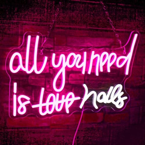 WLHOPE Nails Neon Sign, Pink LED Signs, USB Connectivity, Nail Light Up Signs for Bedroom, Home Bar, Girls Room, Beauty Shop, Gift for Girls