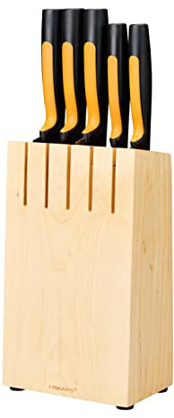 Fiskars Messerblock mit 5 Messern, Breite: 14,5 cm, Höhe: 36 cm, Birkenholz, Functional Form, 1062927