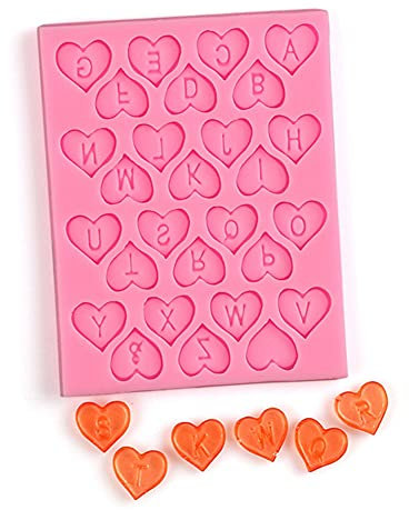 HERCHR Stampo per Lettera a Forma di Cuore, Stampo per Lettera in Silicone Antiaderente a Forma di Cuore, Stampo per Cioccolato in Pasta di Zucchero Fai da Te in Silicone