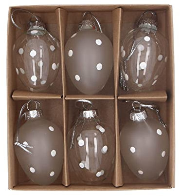 Gisela Graham Set mit 6 weißen gepunkteten Ostereiern aus Glas