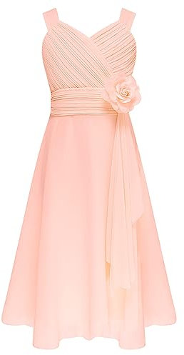 Freebily Enfant Fille Robe de Soirée Cocktail Fleur Tulle Chiffon Robe de Mariage Anniversaire Fête Reconstitution Historique Pageant 5-16 Ans Chiffon Rose 11-12 Ans