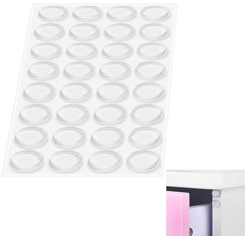 32pcs Silicone Bumpers Adhesive Buffer Pads,Adhesive Bumper Pads Clear Rubber Feet, Clear Furniture Buffer Pads for Cabinet Doors,Drawers,Glass Tops,Cupboard,Picture Frames,Cutting Boards,Cylindrical