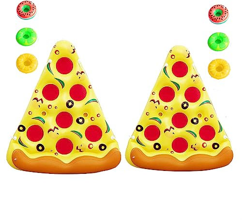 JUNZAI WasserhäNgematte Erwachsene, Pizza Wasser HäNgematte, Mit 3/6 GeträNkehaltern Aufblasbare WasserhäNgematte FüR Erwachsene Im Beach Pool,2PCS