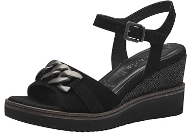 Tamaris Damen Plateau Sandalen Leder Keilabsatz Sommer; BLACK/schwarz; 38 EU