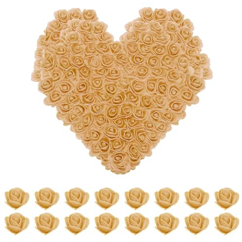 QUARKZMAN Têtes De Fleurs Artificielles en Rose, Ton Doré, en PE, Mini Fleurs en Mousse Artificielle, Fausses Fleurs pour Bricolage, Décoration De Mariage Et De Fête, Lot de 250