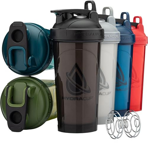 Hydra Cup PRO - Botellas mezcladoras [6 unidades] - Pared gruesa, a prueba de fugas, construidas para durar, batidor de acero inoxidable de mezcla rápida, mango premium, vasos mezcladores patentados