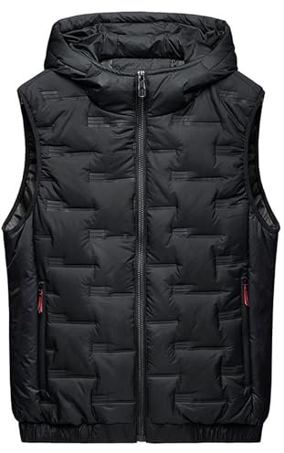 ZDJSWJ Hommes à capuche manteau gilet extérieur matelassé hiver sans manches veste grand khmer coupe - vent gilet (Noir,8XL)