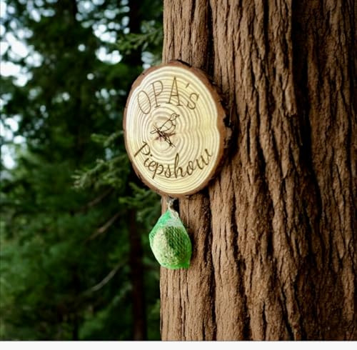 klein Opas Piepshow lustige Geschenkidee für Opa Papa Enkel Vogelhaus Vogelfutter Meisenknödel Baumscheibe klein 13-15cm (beidseitig graviert, geölt)