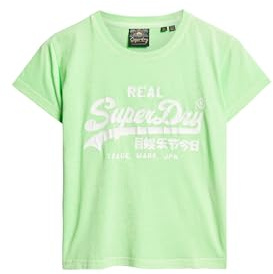 Superdry Damen Figurbetontes T-Shirt mit neonfarbener Grafik Neon Mintgrün 44